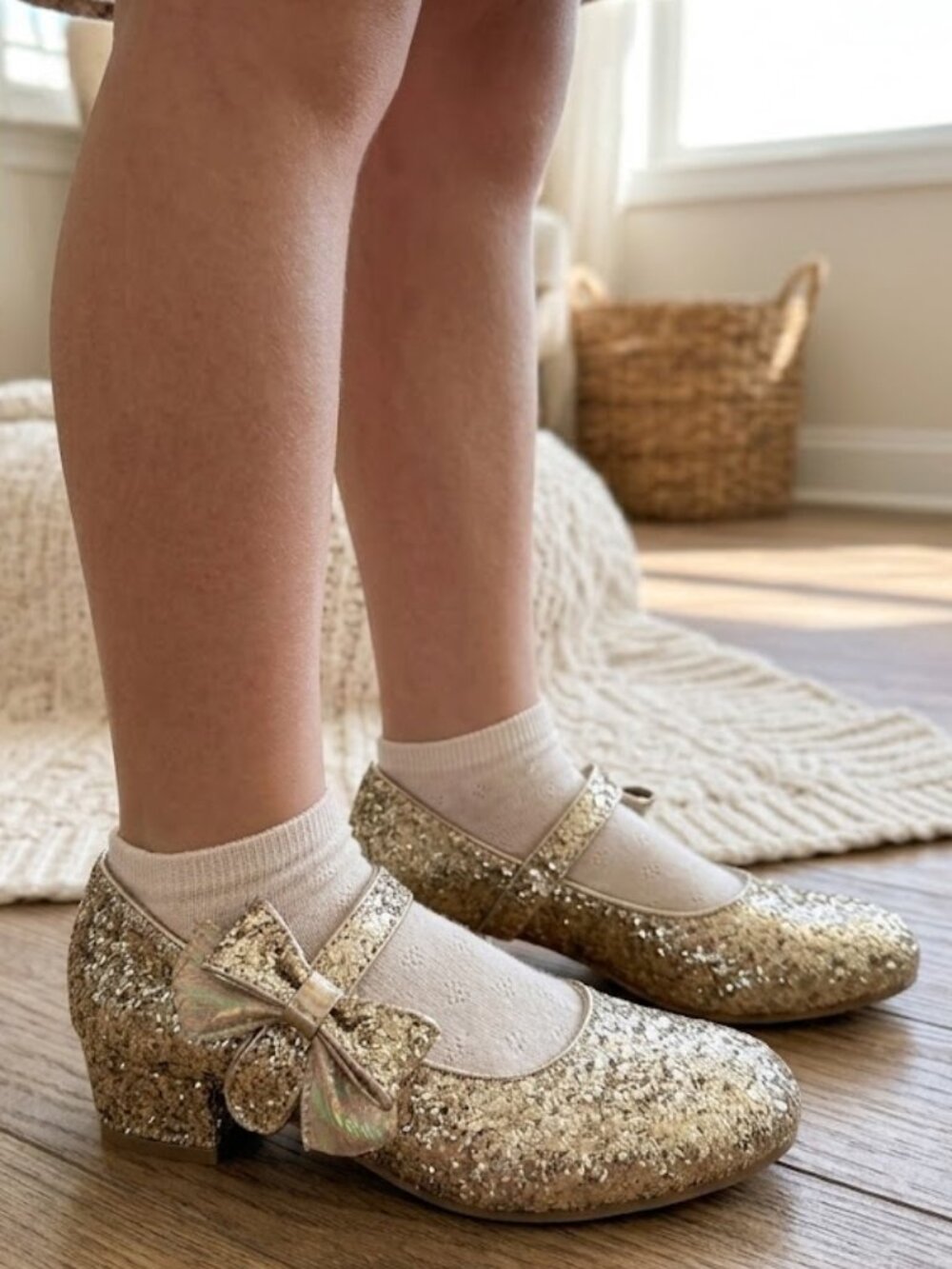 NEW Mia Kids Glitter Sparkle Bow Slip On Mary Jane Low High Heels Fancy Shoes 13